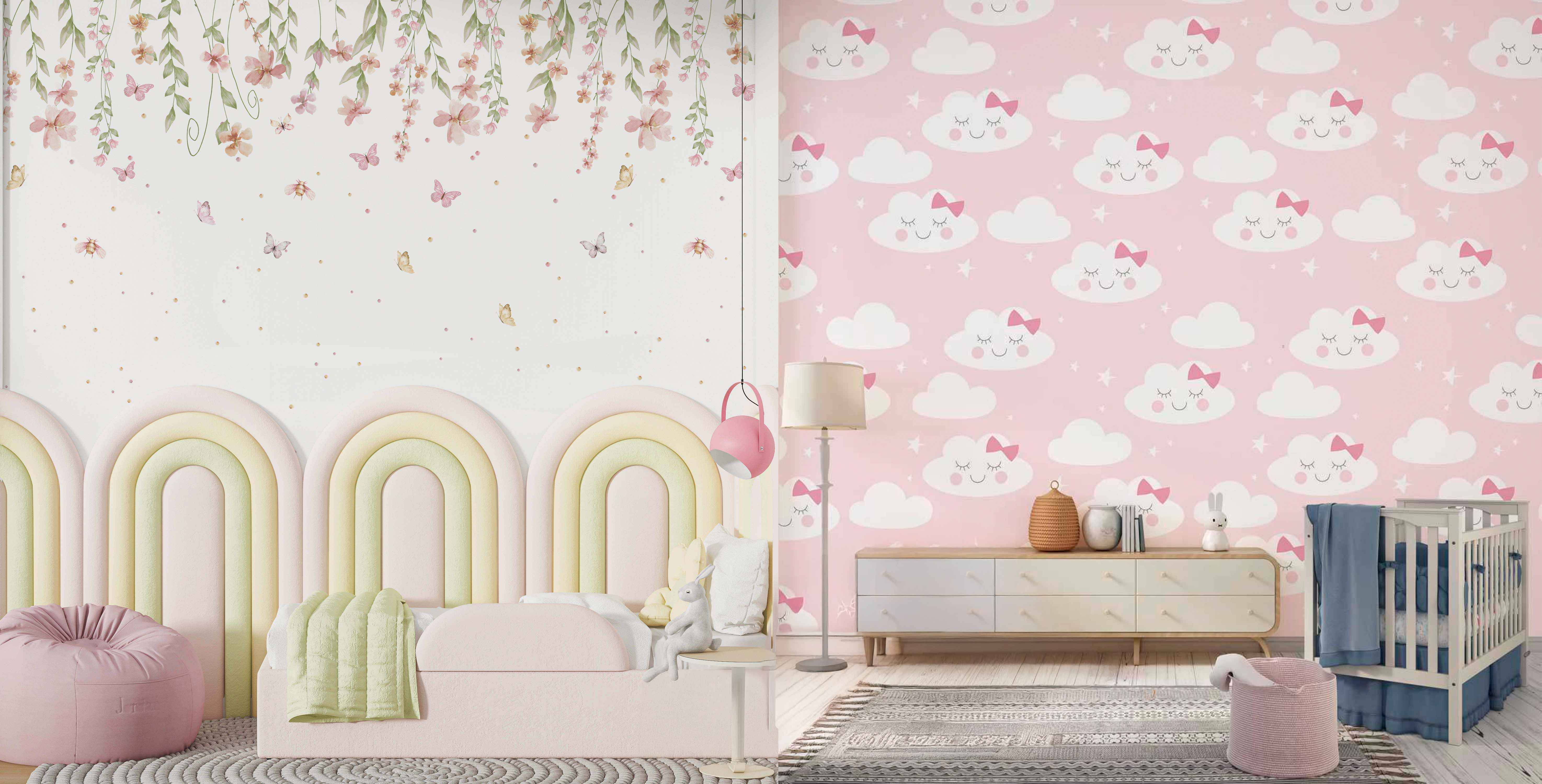 Papel personalizado nuvens rosa e flores