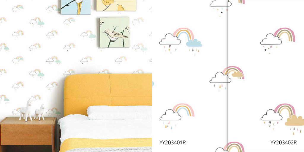 Papel de parede infantil - Arco-íris e Nuvens