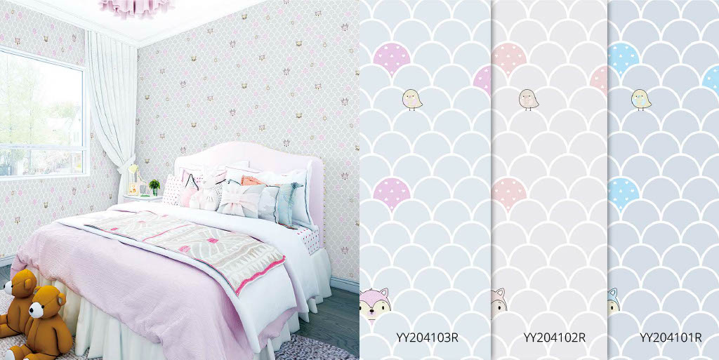 Papel de parede infantil - Escamas com Passarinhos