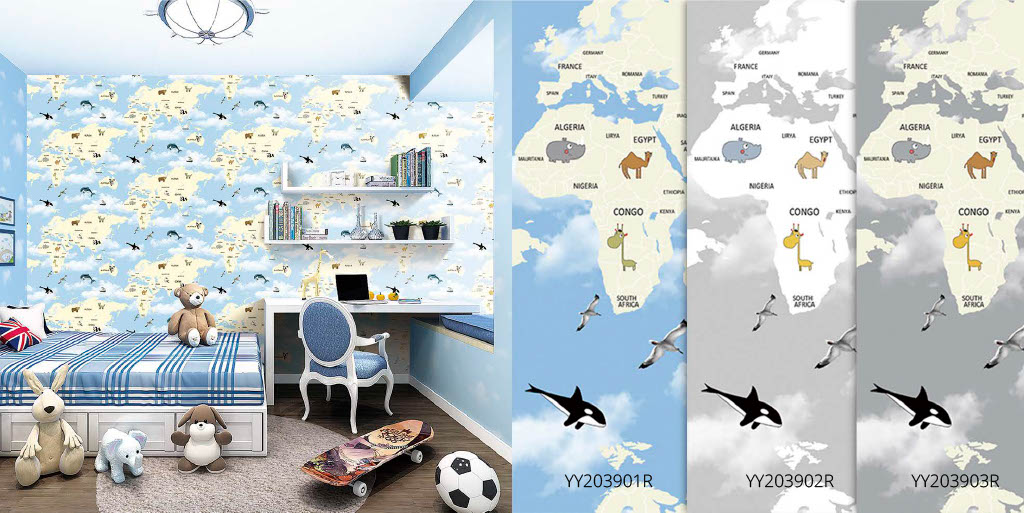 Papel de parede infantil - Mapa-múndi