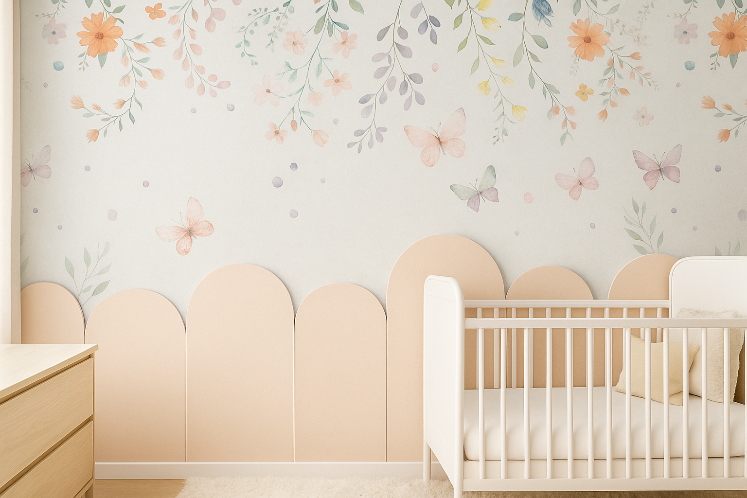Papel de parede personalizado floral bebê com borboletas