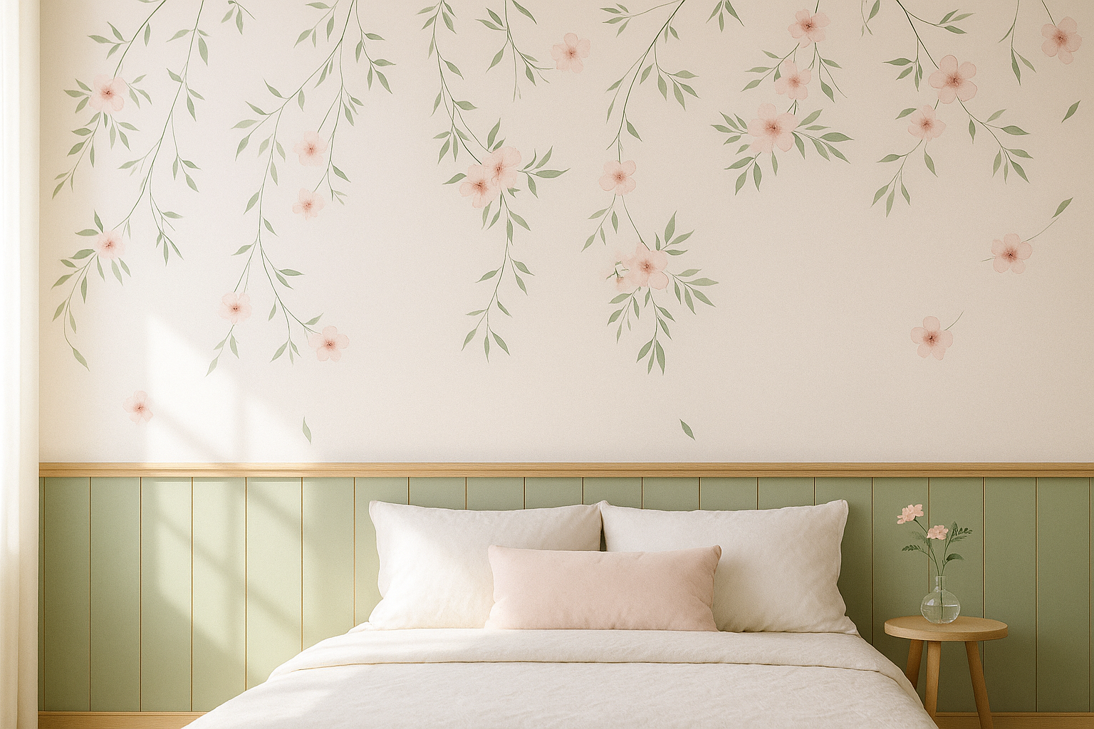 Papel de parede personalizado com galhos e flores delicadas