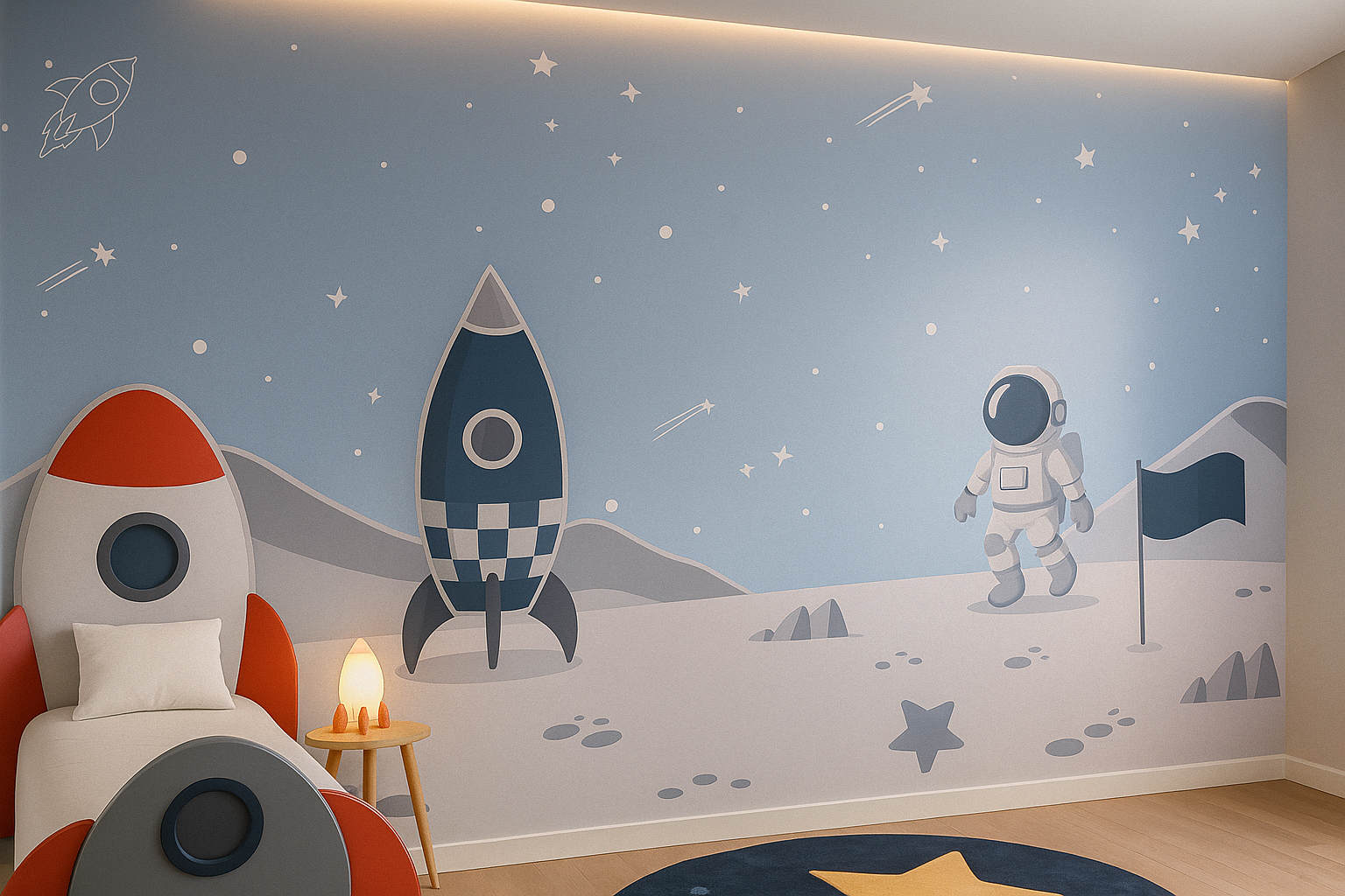 Papel de parede personalizado tema espacial com foguetes